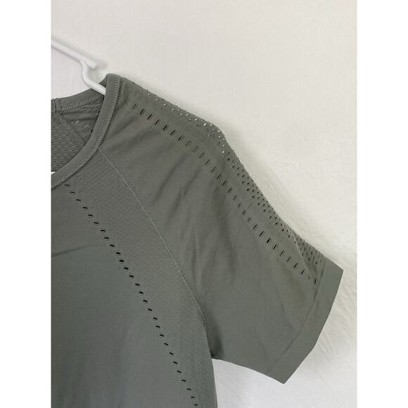 ATHLETA Foothill Tee Top Olive Green Laser Cut Wicking Short Sleeve Medium - Picture 5 of 9